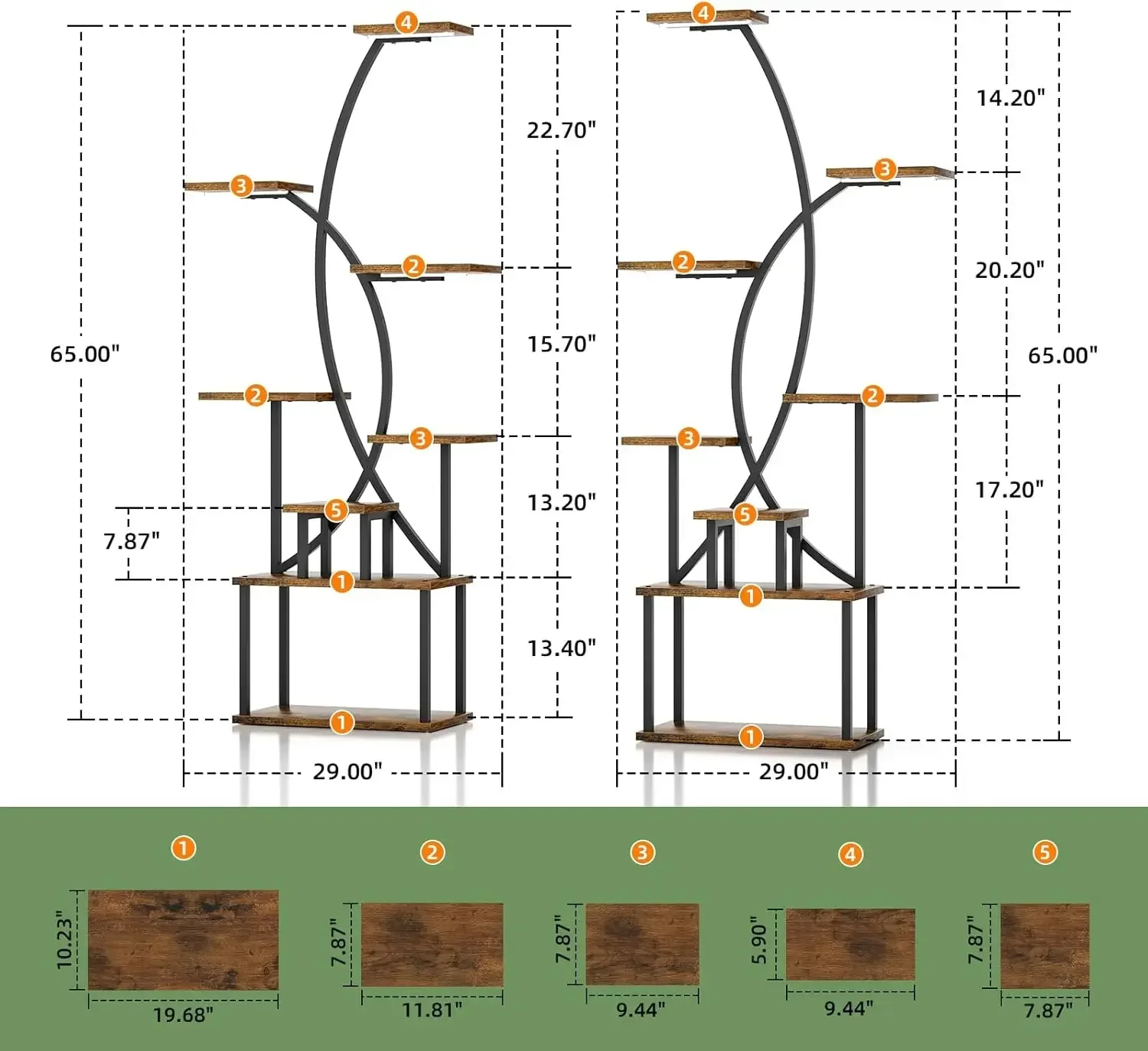

Металлическая угловая подставка для растений с подсветкой, 8-ярусная, 65 дюймов, для комнатных растений, многоярусная, большая, изогнутая