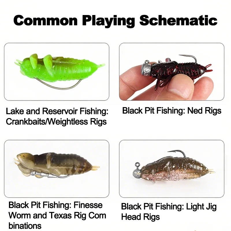 VIKIHNGAR New Floating Cicada Chrysalis Bionic Worm Super Large 4mm/6pcs Fishing Lure Bait Soft Fishing Lure Black Pit Bass Lure view 3