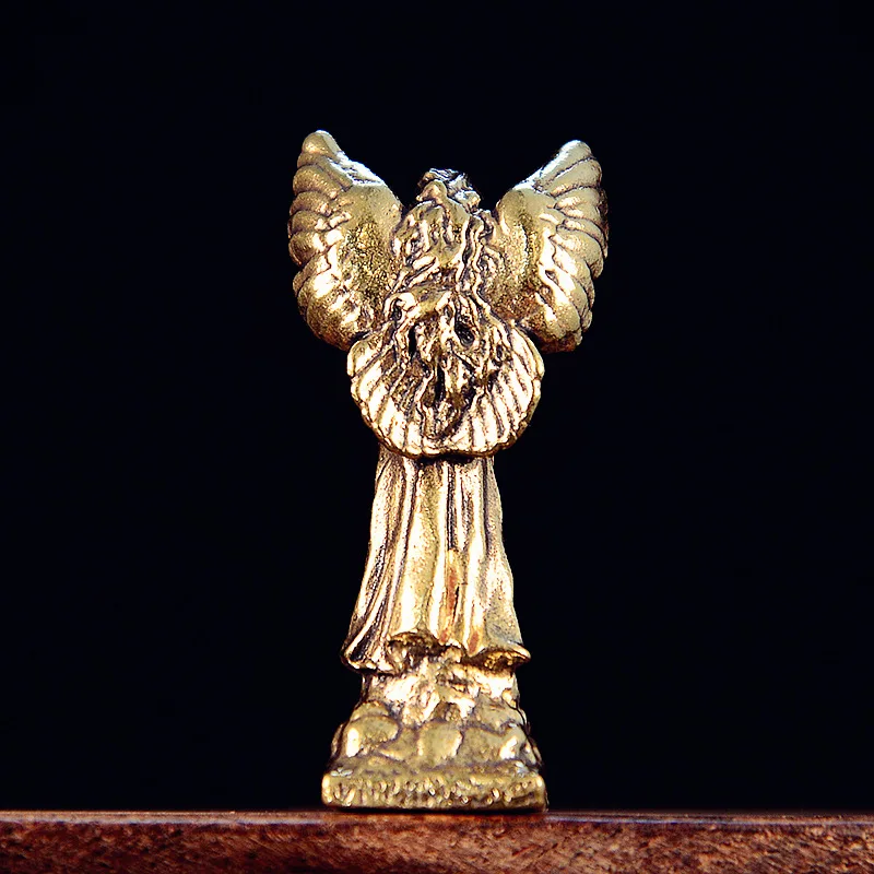 Solid Brass Blessed Angel Small Statue Vintage Character Miniatures Figurines Desktop Decorations Crafts Home Decors Ornaments