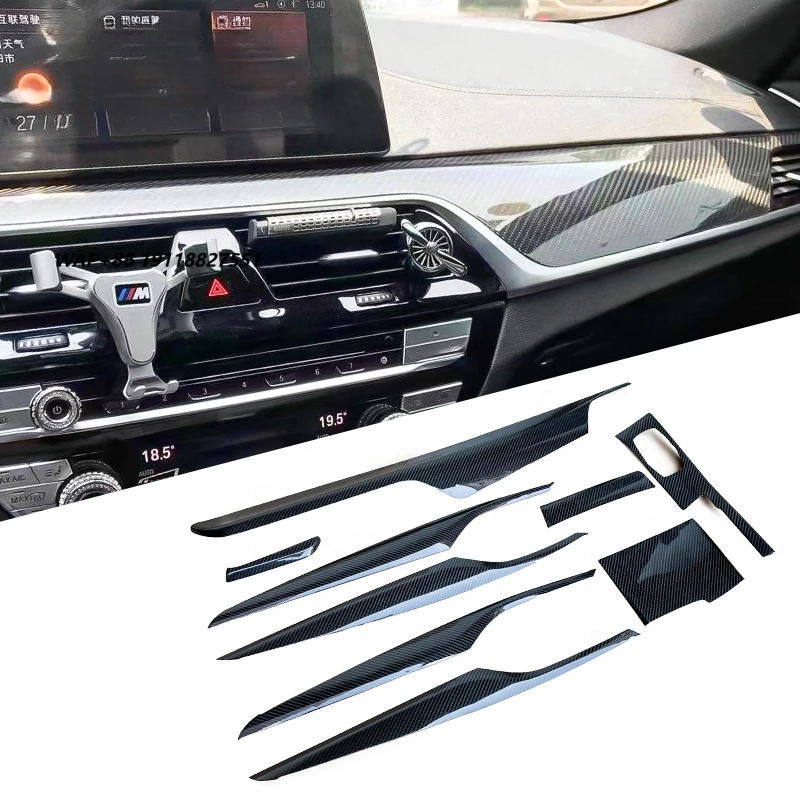 FOR  5 Series G30 F90 Carbon Fiber Interior Trim Kit 6 Series GT Dry Carbon Center Control Door Trim Strip Instrument Trim