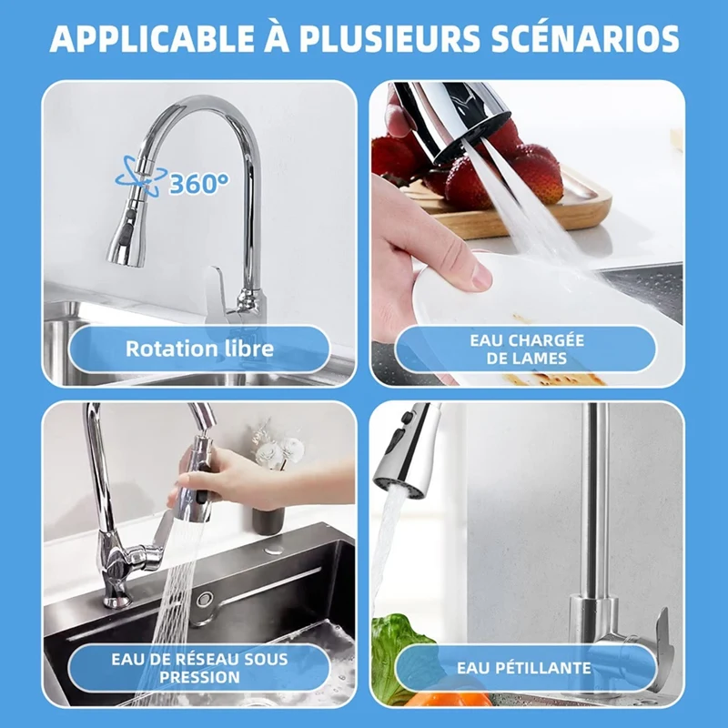 Aeratore per rubinetto, filtro gorgogliatore per rubinetto da cucina a 3 modalità con 2 adattatori (M22 e F24), rubinetto girevole a 360 gradi