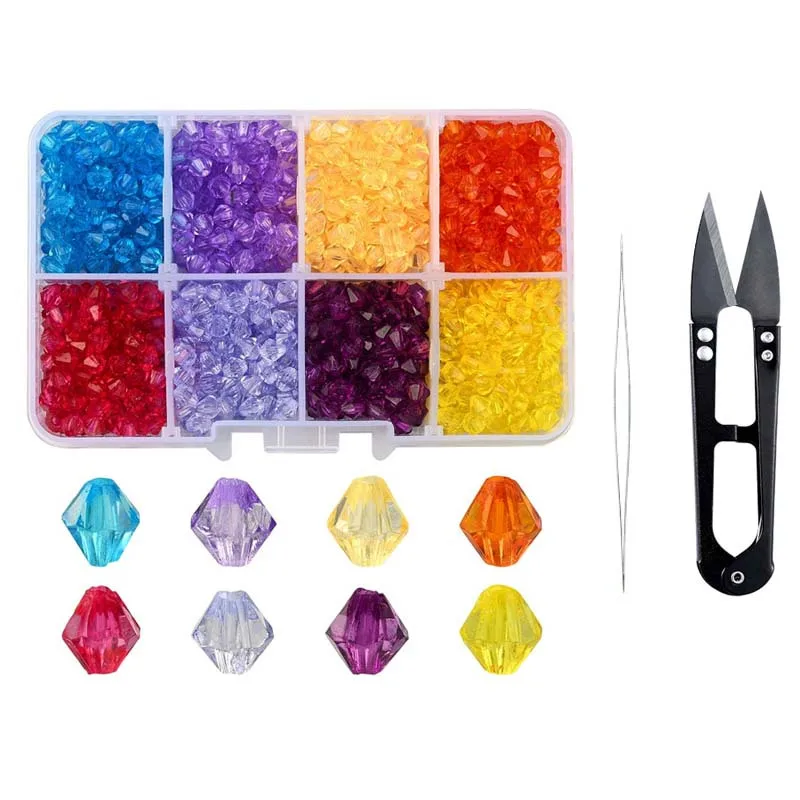 1 Set 8 Grid Acrylic beads Set With Scissors Beaded Needle Plastic Storage Box for Jewelry Making