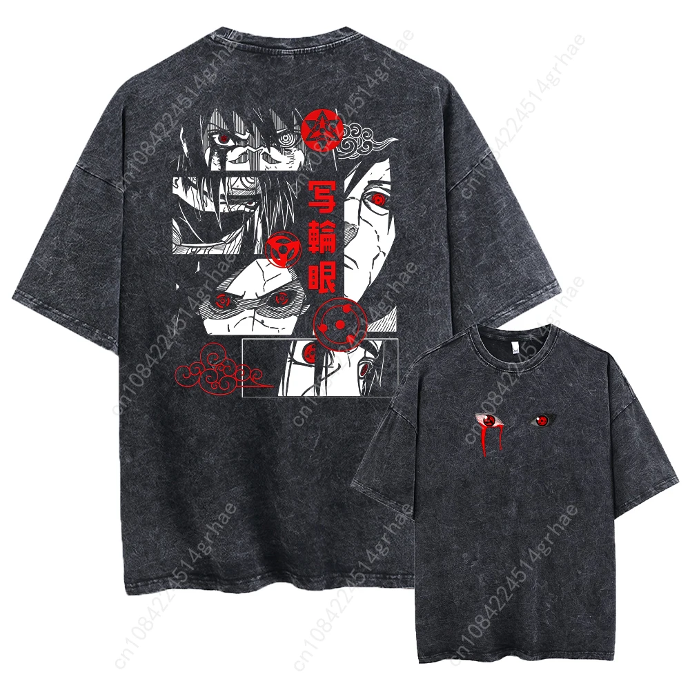 Vintage Anime Printed Washed T-shirt Men Women Cotton T Shirt Hip Hop Streetwear Summer Crew Neck Retro Short Sleeve Tees Tops
