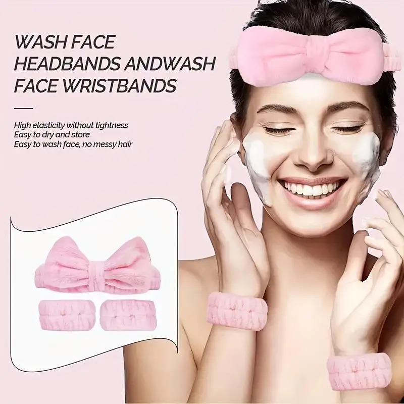 Makeup Remover Spa Headband And Guasha Board Set 3pcs Non Slip Hair Towel Bands For Facial Cleansing Routine