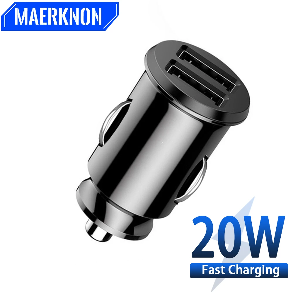 20W Car Charger Double USB 2 Ports Fast Charging USB Mobile Phone Charger Adapter for iPhone Xiaomi Quick Charging Charge in Car