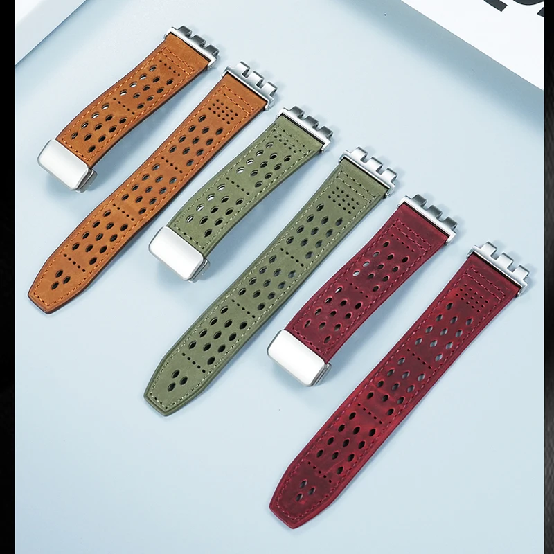 17 19 21mm With metal adapter Modified Leather Strap For Swatch watch YCS YAS YGS IRONY Cowhide Bracelet Men Women Watchband