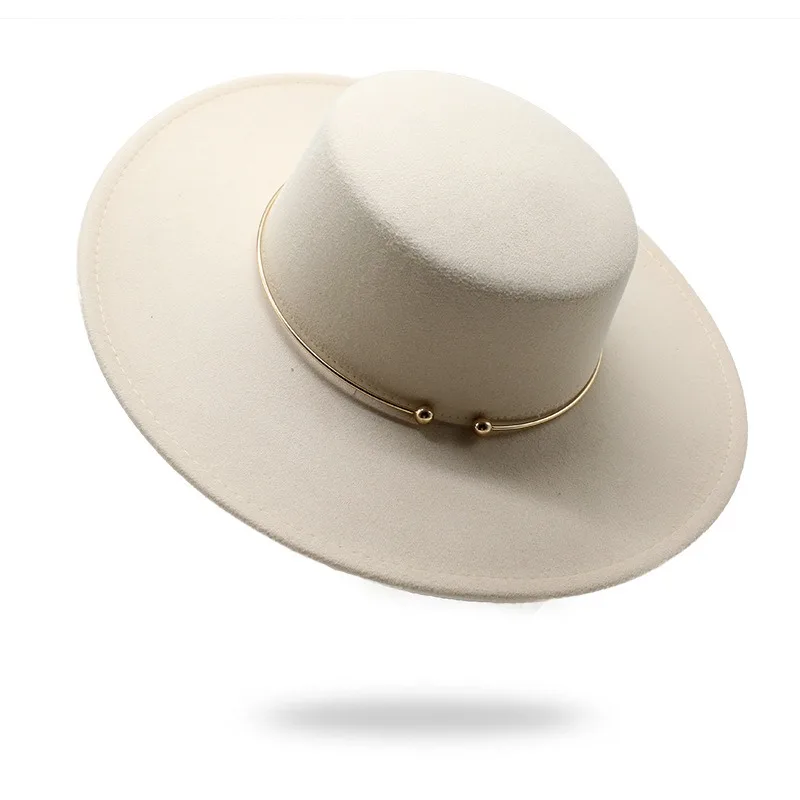 Autumn Winter New Fashion Wool Felt Flat Top Hat 10cm Elegant Thick Hats for Men and Women