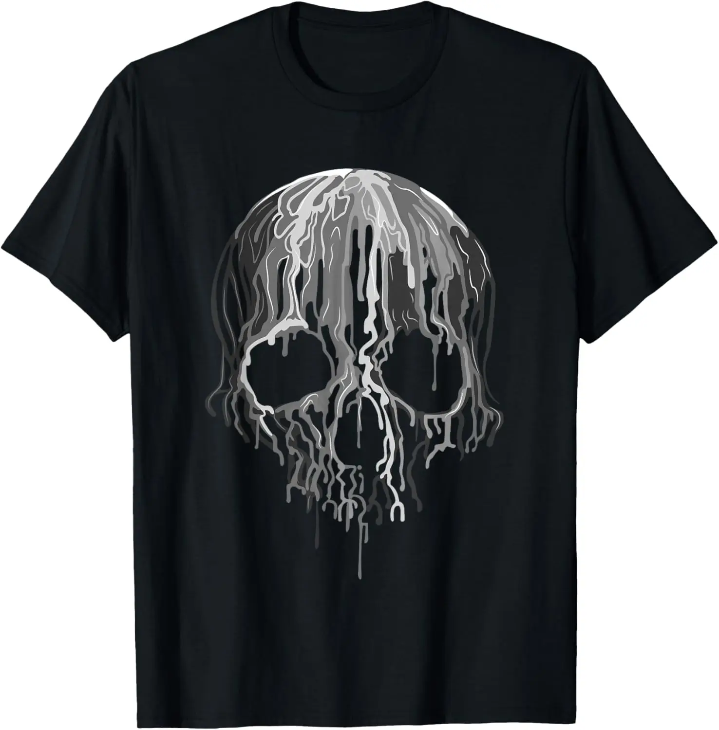 Melting Skull Black White Art Graphic Halloween Tshirt T-Shirt 100% Cotton Trendy Y2K Short-Sleeve Tee – Soft, Quick-Drying, & Moisture-Wicking; Ideal for Sports or Casual Wear; Great Gift for Christmas or Halloween.