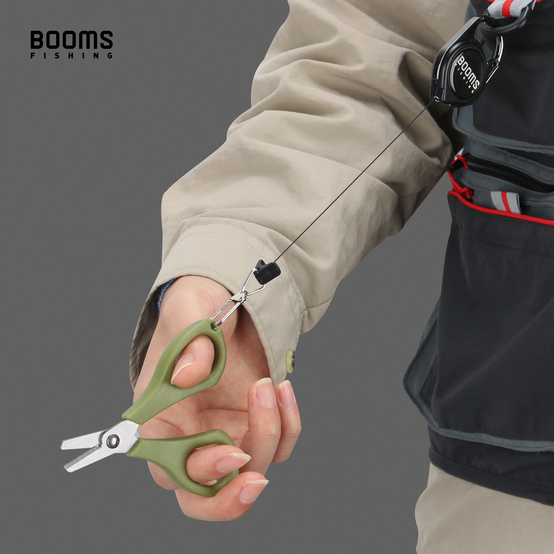 Booms Fishing S01 forbici da pesca per lenza intrecciata taglierina da pesca cesoie seghettate con anello diviso retrattore