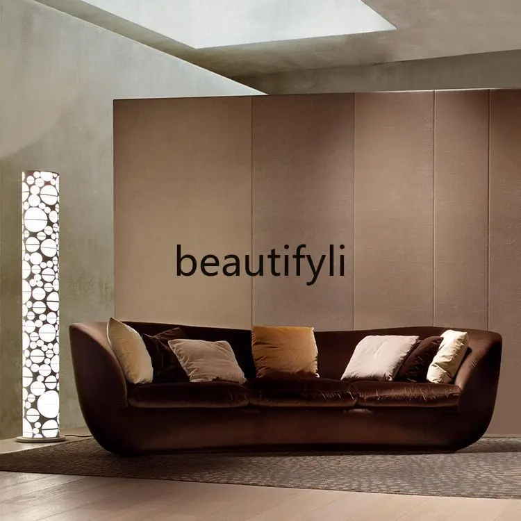 

Modern Dark Brown Gray Velvet Fabric Multi-Seater Large Living Room Reception Sofa Private Room Sofa