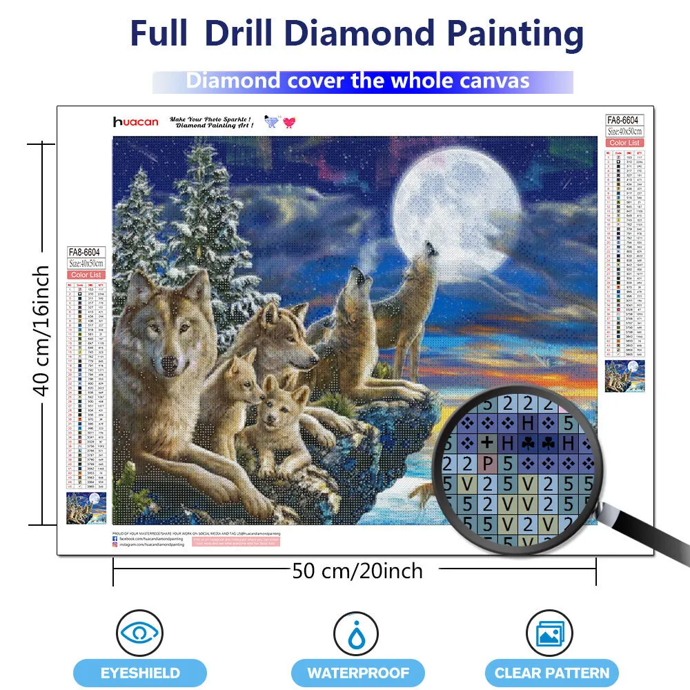 HUACAN 5D Diamond Painting Wolf Craft Kit Full Drill Rhinestone Diamond Embroidery Animal Mosaic Moon Needlework Handmade Gift