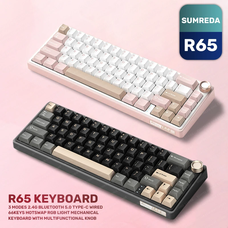 

R65 Mini Gaming Mechanical Keyboard 67Key 2.4G Wireless Bluetooth Gamer Keyboard TYPE-C Wired RGB Hotswap Non-contact keyboard