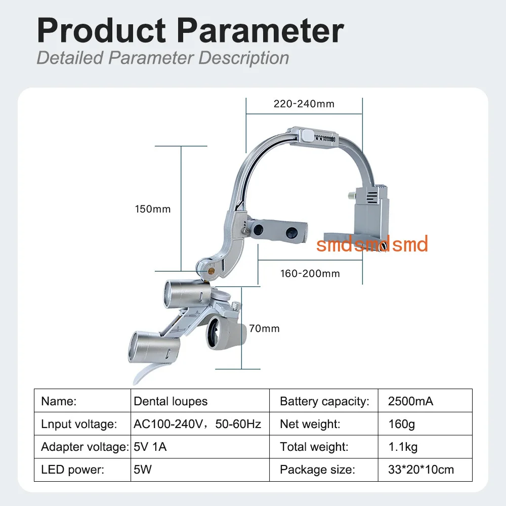 Dental LED Head Light Lamp For Magnification Binocular Loupes Denspay 5W Light 2.5X 3.5XSurgical Headlight Lab Tools
