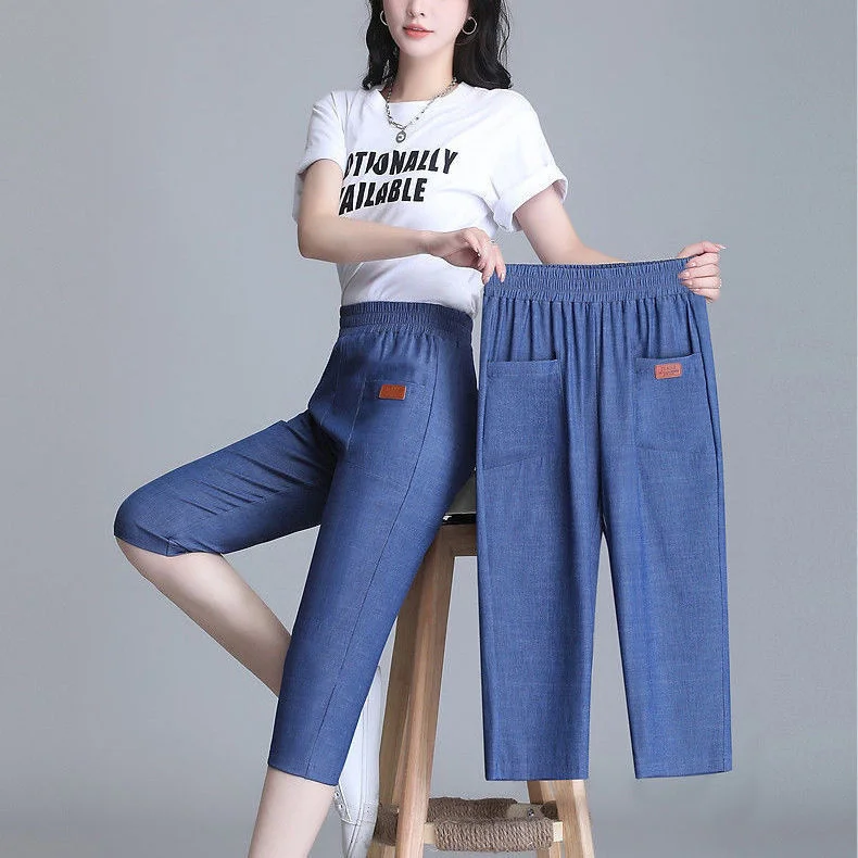 

Thin Capri Jeans Pants For Women 2022 Summer Fashion Hight Waist Short Trousers Blue Femme Pantalon Washed Denim Harem Pants