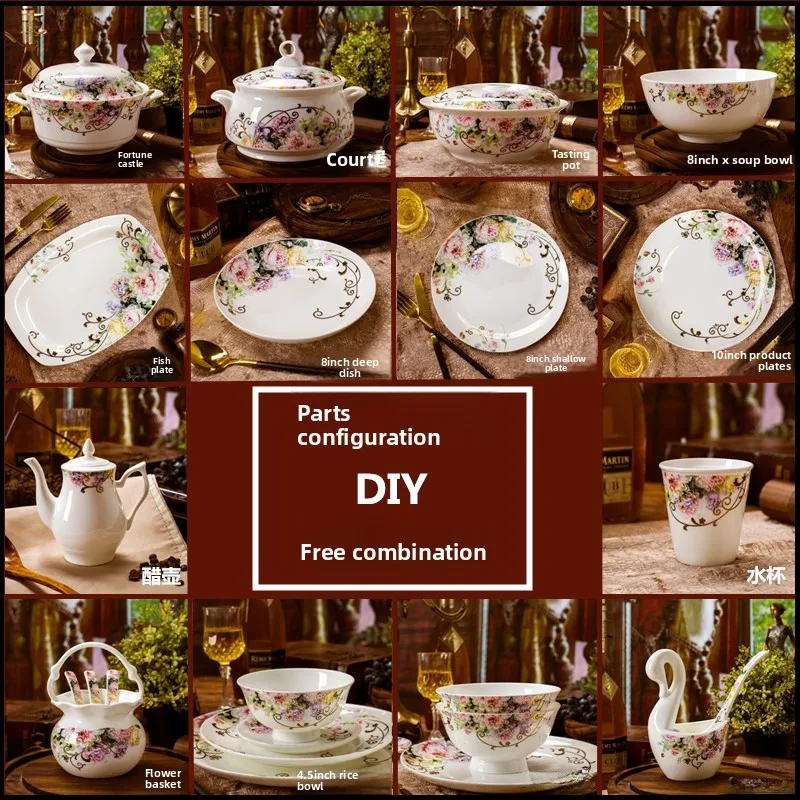 

Jingdezhen Cerc DIY Sterware Bone China European Sle Home Use Soup Bowl Plate Di Spoon Free Combination Nordic Sle