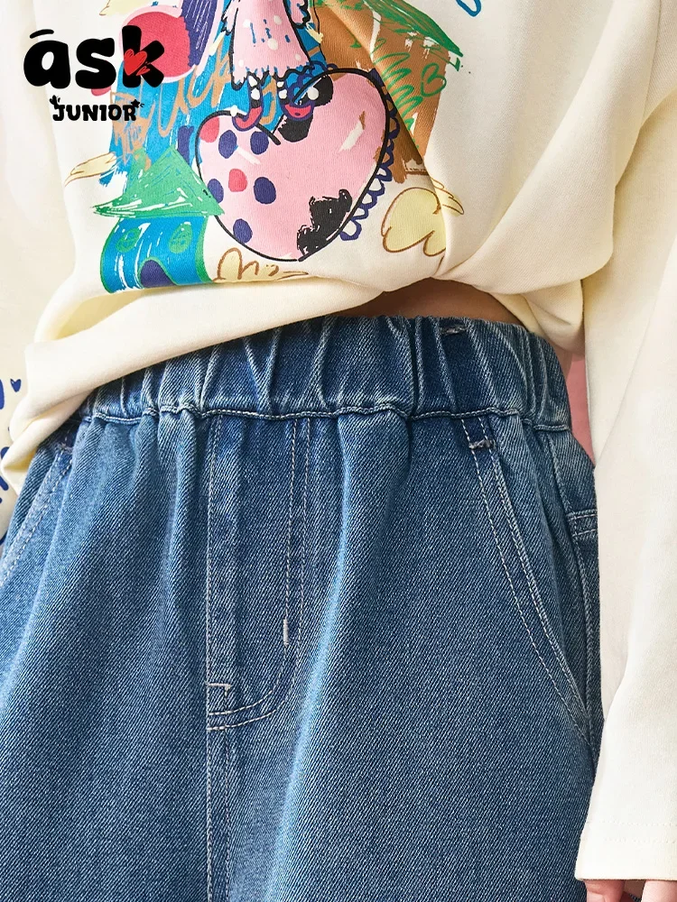 ASK جونيور توين بنات ربيع القدم التشفيه المطرزة الرجعية غسلها الجينز #6
