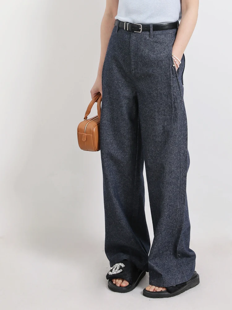 High Waist Straight Leg Casual Jeans Women's High Waist Slimming Design Sense Linen Denim Pants Self-Kept Version Owner Retains