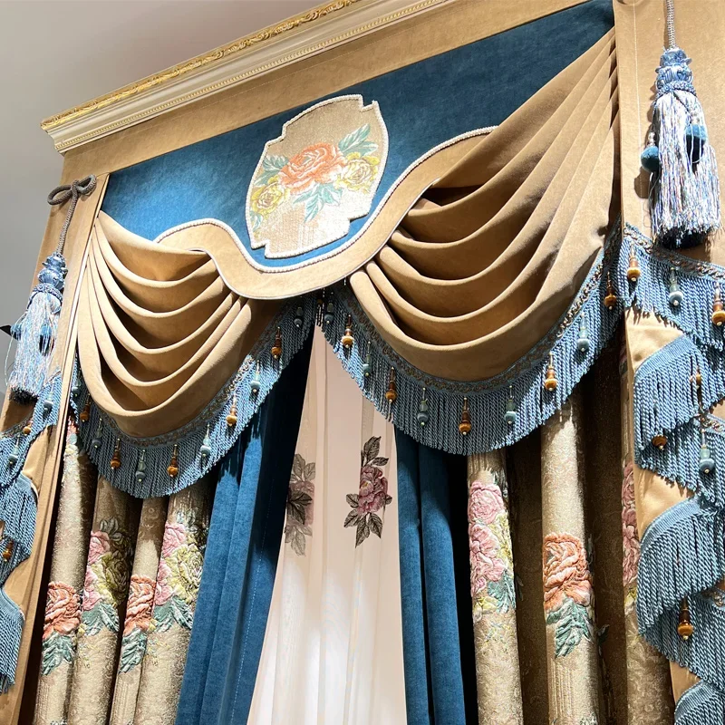 Customized Embroidered Screen Embossed Chenille Thickened Blackout Curtains for Living Room Bedroom Balcony French Window Bay