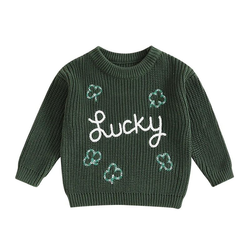 Toddler Girls Boys Sweater Letter Clover Embroidery Long Sleeve Baby Pullovers Ireland Clothes Spring Casual Tops