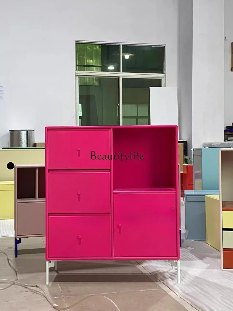 FG10Rose red three-bucket side cabinet storage chest cabinet storage household
