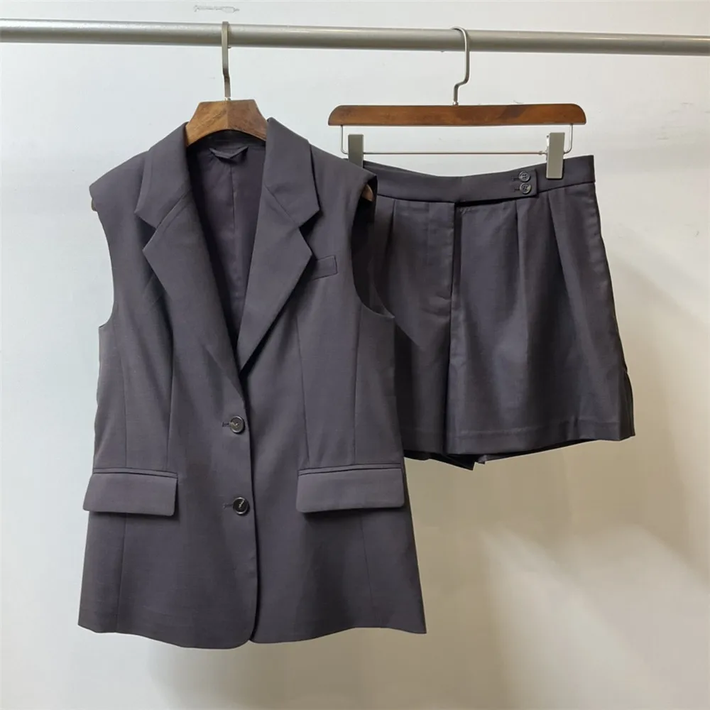 

High Quality Women's Linen Blended Sleeveless Suit Vest + High Waist Shorts Casual 2Piece Set