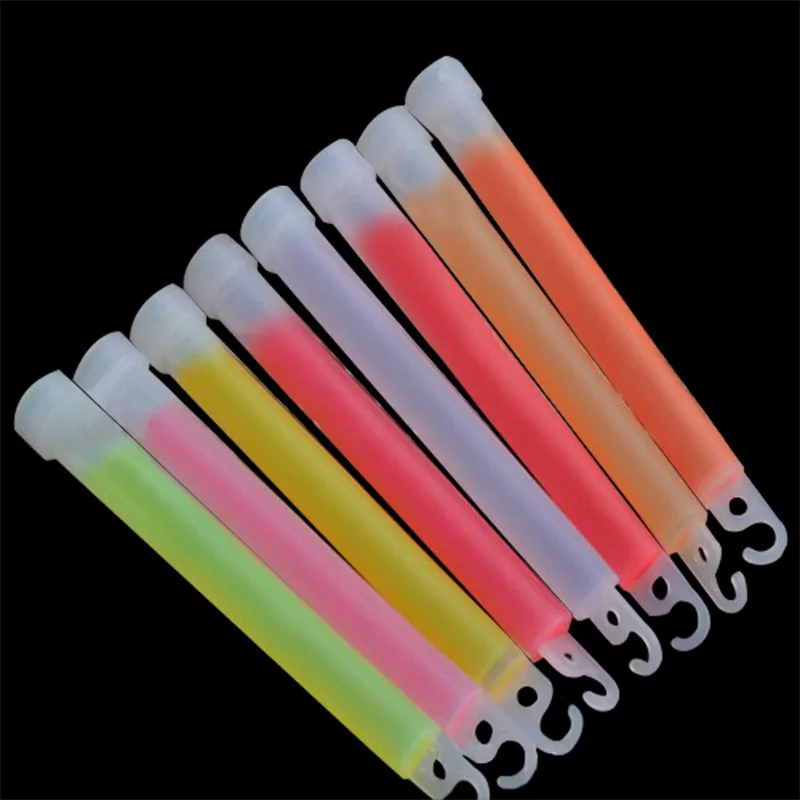 10pcs x 6 Inch Glow Light Fluorescent Sticks w Hook Survival Kit  Hiking Camping SOS Gear Outdoor Military Equipment Concert