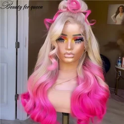180% Density Ombre 60 Pink Body Wave 13x4 HD Lace Frontal Human Remy Hair Pink Transparent Wave Lace Front Wig For Black Women