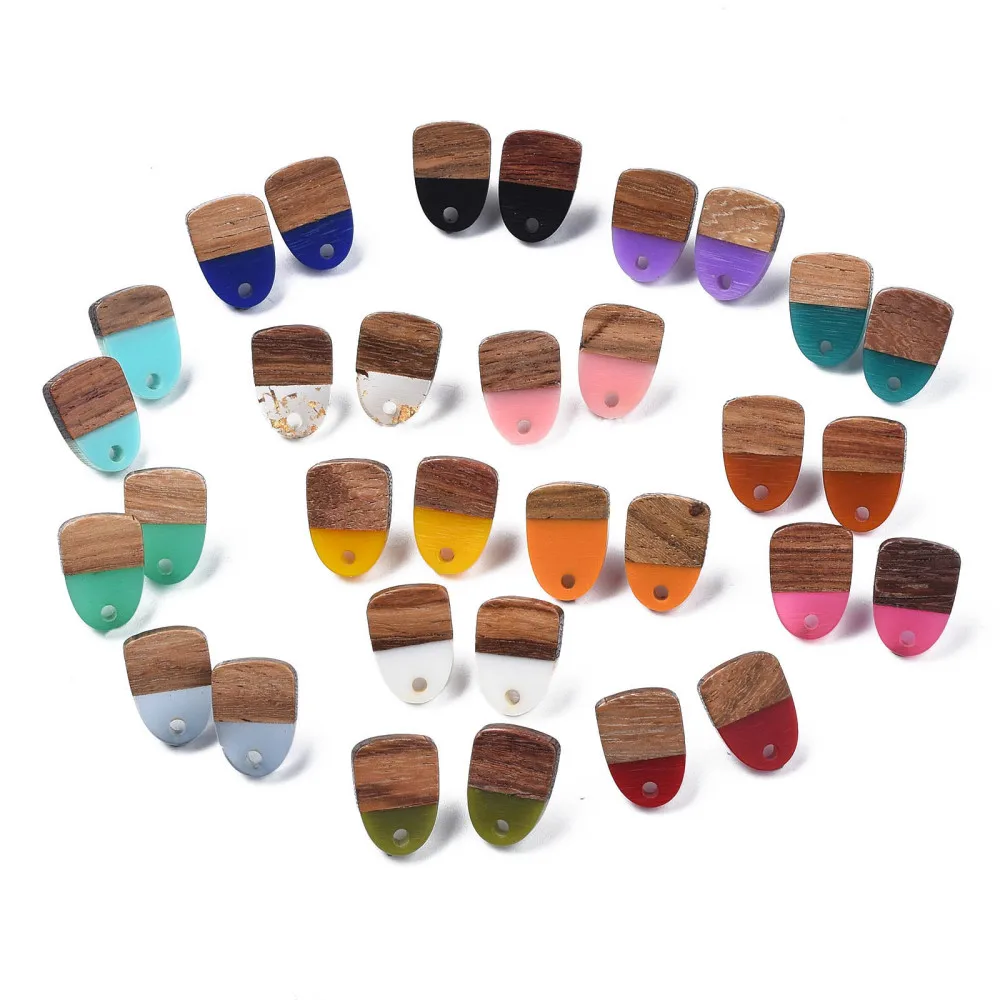 20Pairs Walnut Wood Resin Stud Earring Base Accessories with Pins Rectangle Teardrop Earrings Connectors for Jewelry Making DIY