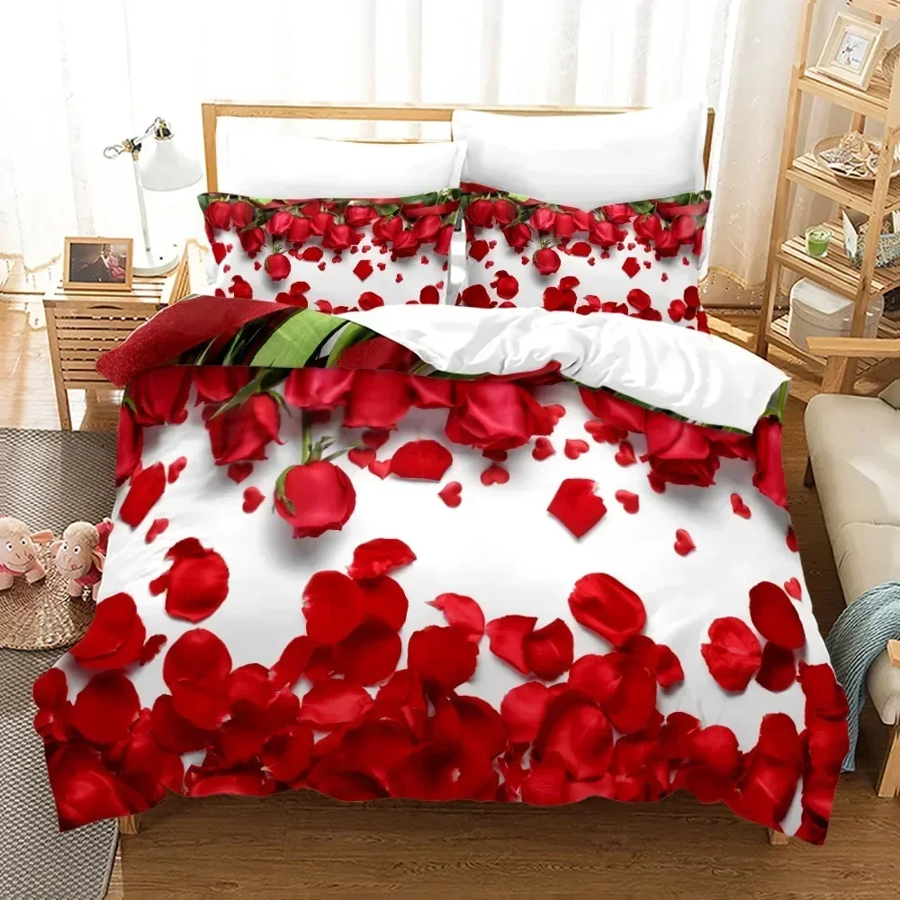 Fresh Flowers Bedding Set Single Twin Full Queen King Size Pink Red Rose Bed Set Aldult Kid Bedroom Duvetcover Sets 3D Print 011