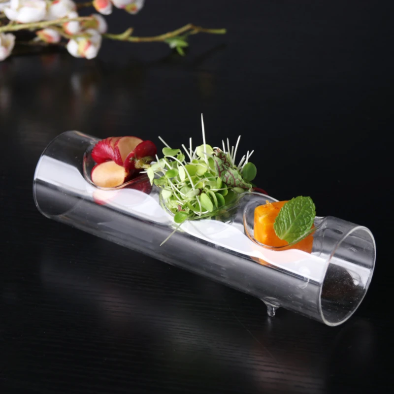 Hotel Molecular Gourmet Cuisine Creative Dishes Artistic Conception Dishes Restaurant Cold Dishes Sushi Fruit Glass Three Plates