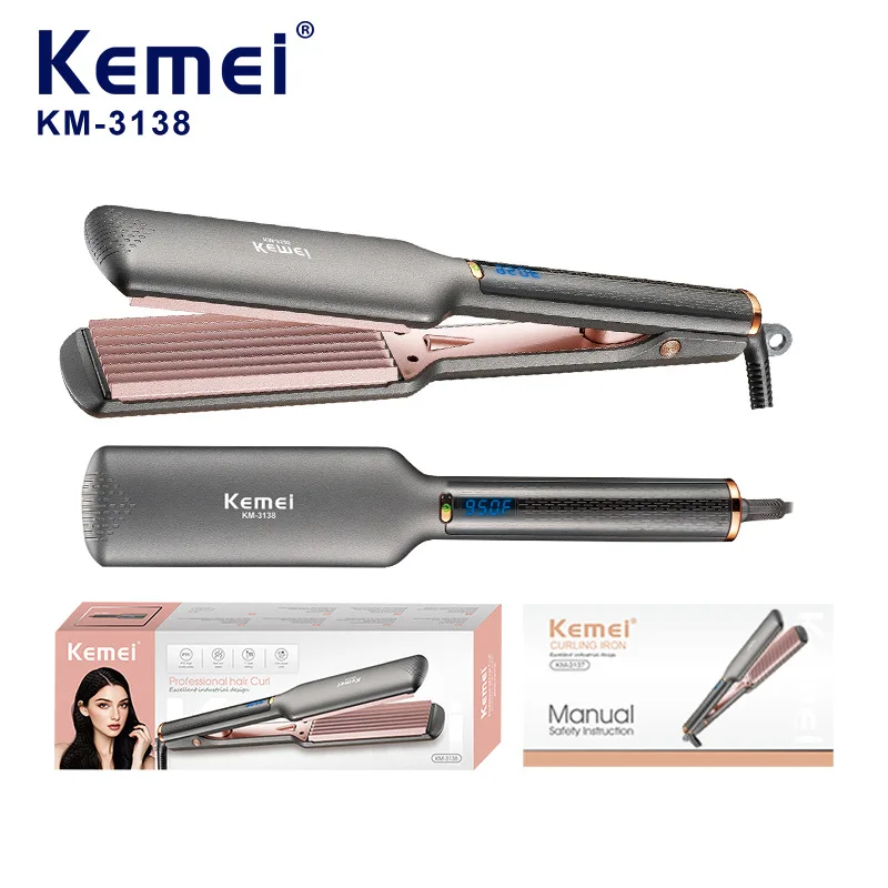 

Kemei Hair Straightener & Curler – Aluminum Ceramic Coated Heating Plate, 6-Level Temperature Control, Crimping & Styling Tool
