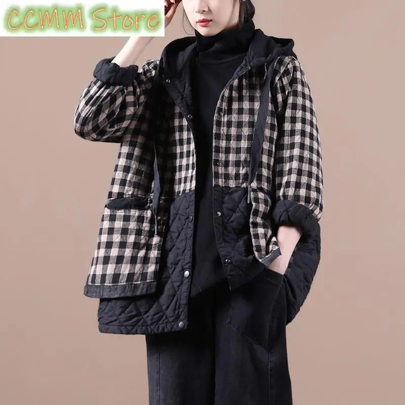 Winter Women's Parkas New Korean Hooded Loose lattice Coat Female Fashion Parkas  Down Cotton Coats Women Outwear