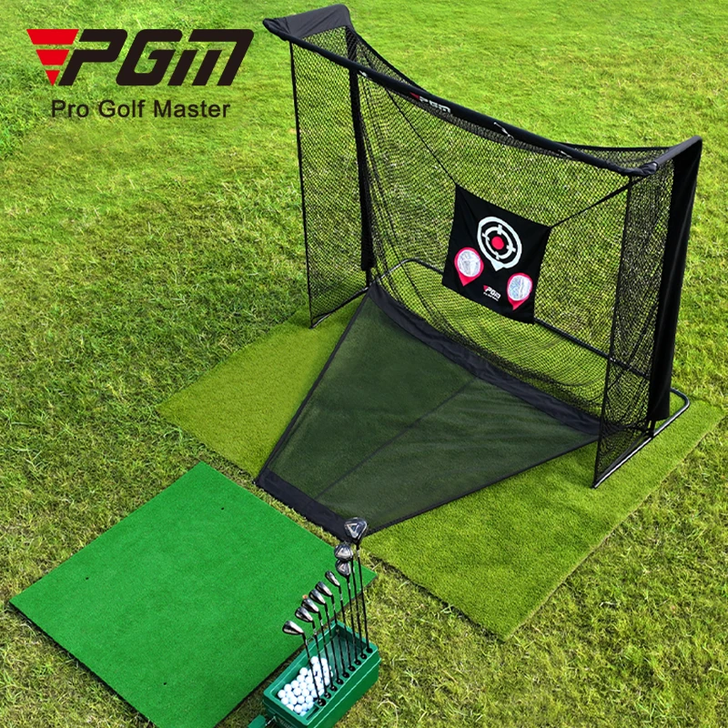 

PGM LXW031 Indoor Golf Practice Net with Swing Rod Cutting and Bash Cage Training Mat Equipment Golf Training Aids
