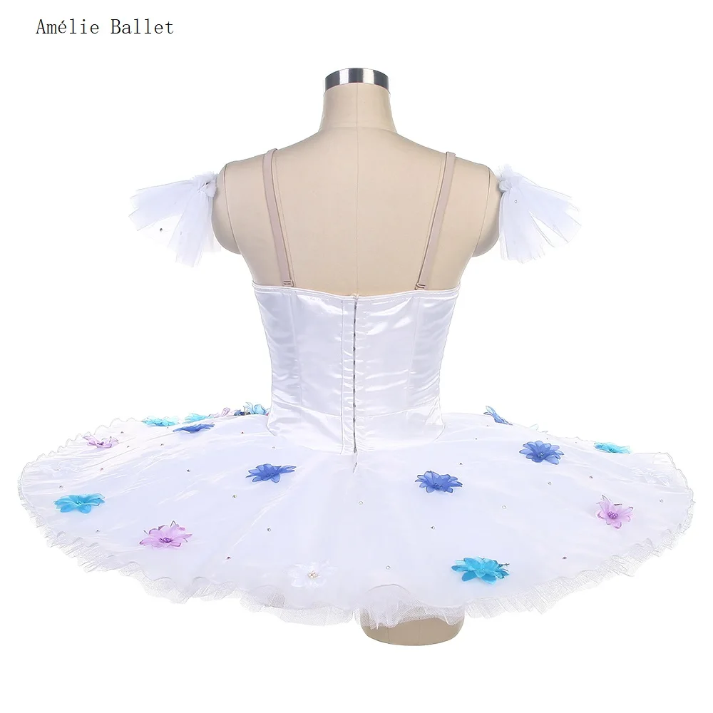 B24059 White Professional Tutu Made -to-Order With Flowers Decoration Ballet Tutu for Girls & Women Performance or Competition