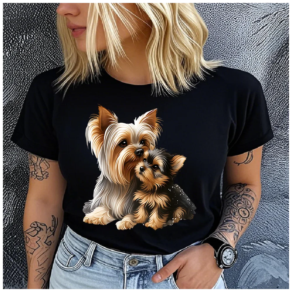 Women's Cotton 100% Close-knit dog Print T-shirt Loose round Neck Casual Short Sleeve Fashion Top Wholesale Clothing Summer