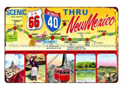 U.S. Highway 66- Interstate 40 Scenic New Mexico NM metal tin sign buy art print