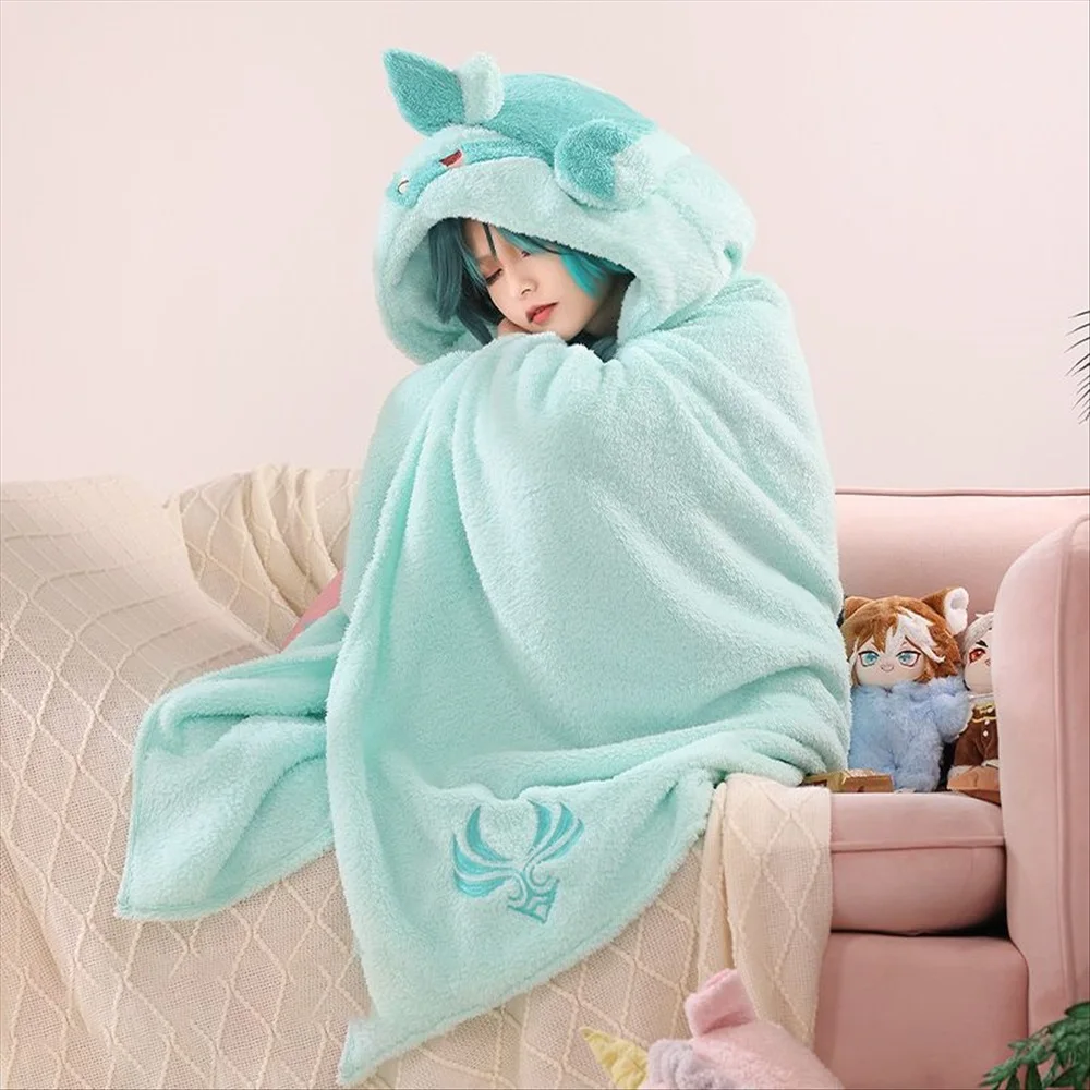 Zhong Li Genshin Impact Cosplay Anime Blanket Wearable Cloak Cape Hooded Blanket Shawl Sofa Blanket for Friends Gift