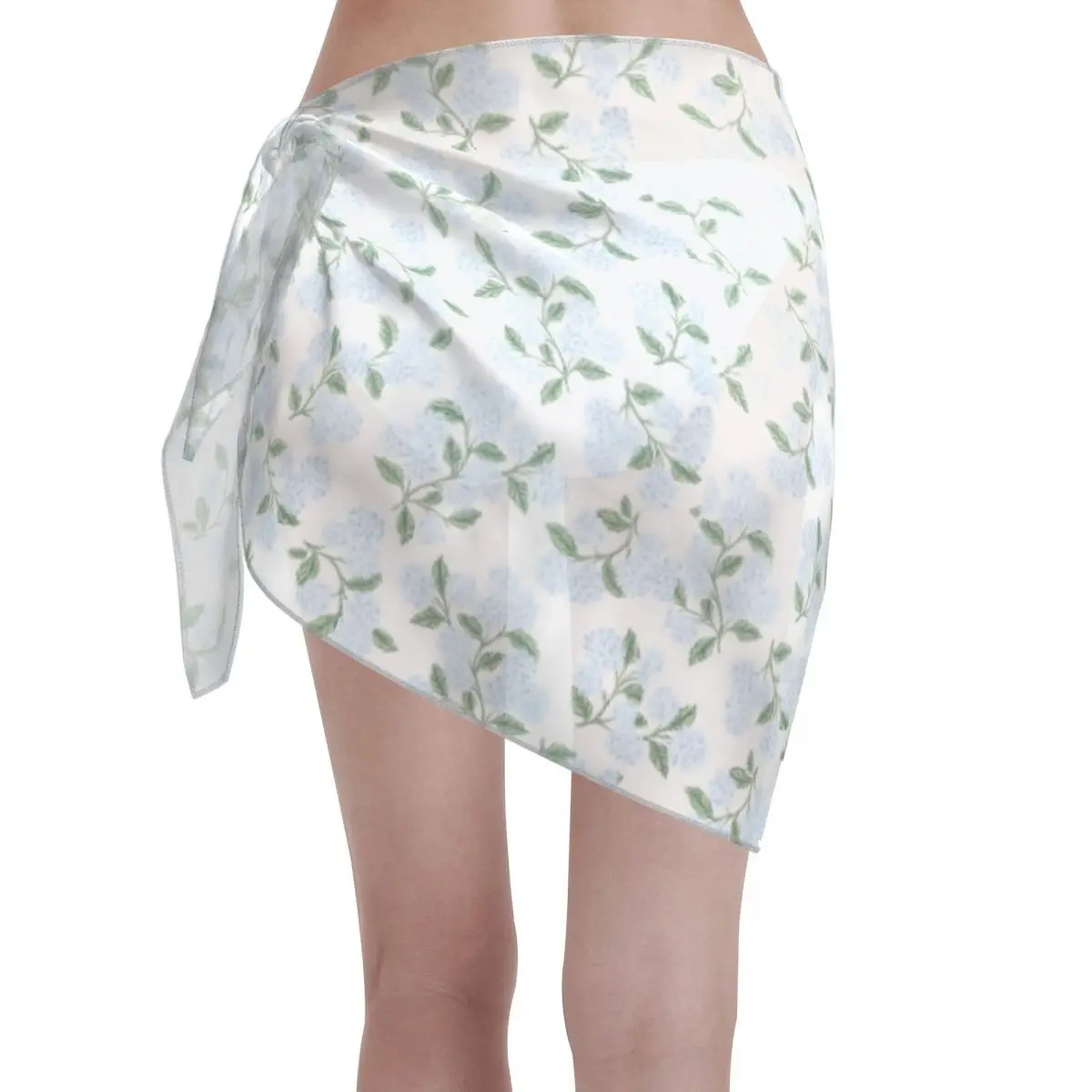 Papel pintado de hortensia personalizado, pareos cortos, traje de baño, estampado, envoltura de Bikini, pareo transparente, envoltura de playa