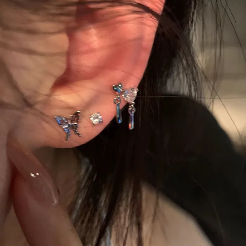INS Style Liquid Butterfly Ear Holes 6 Piece Set Ear Studs New Trendy Popular Design High Grade Sense Niche Clip Earrings Women