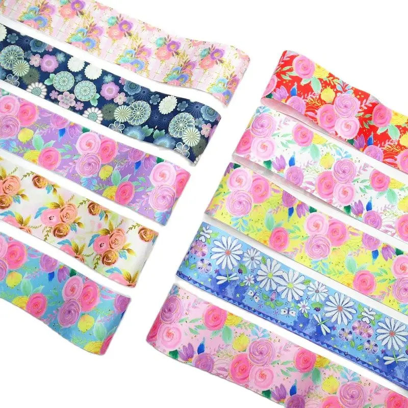 

Wholesale 75mm Heat Transfer Flower Logo Printed Grosgrain Ribbon For Hair Bows DIY Crafts 10Yards/Roll