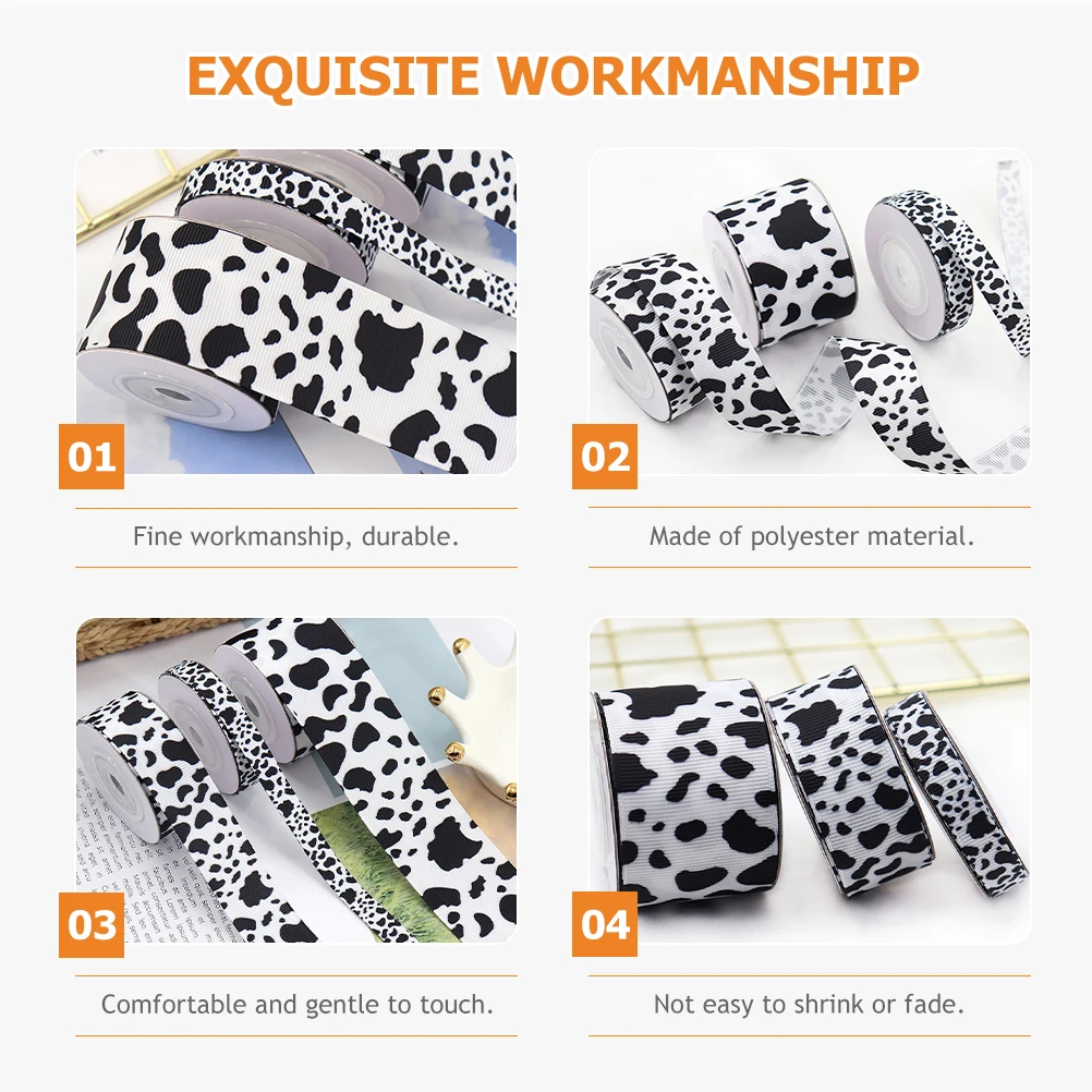 

2 Rolls Highl Cow Prints Ribbon Wired Edge Decorations DIY Gift Wrapping Polyester Ribbon Craft Supplies Sewing Projects