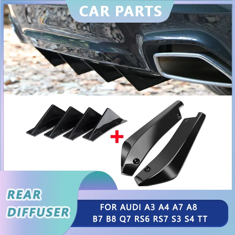 

Universal Rear Bumper Splitter Cover + Diffuser Shark Fin Sticker For Audi A3 A4 A7 A8 B7 B8 Q7 RS6 RS7 S3 S4 TT Car Accessories