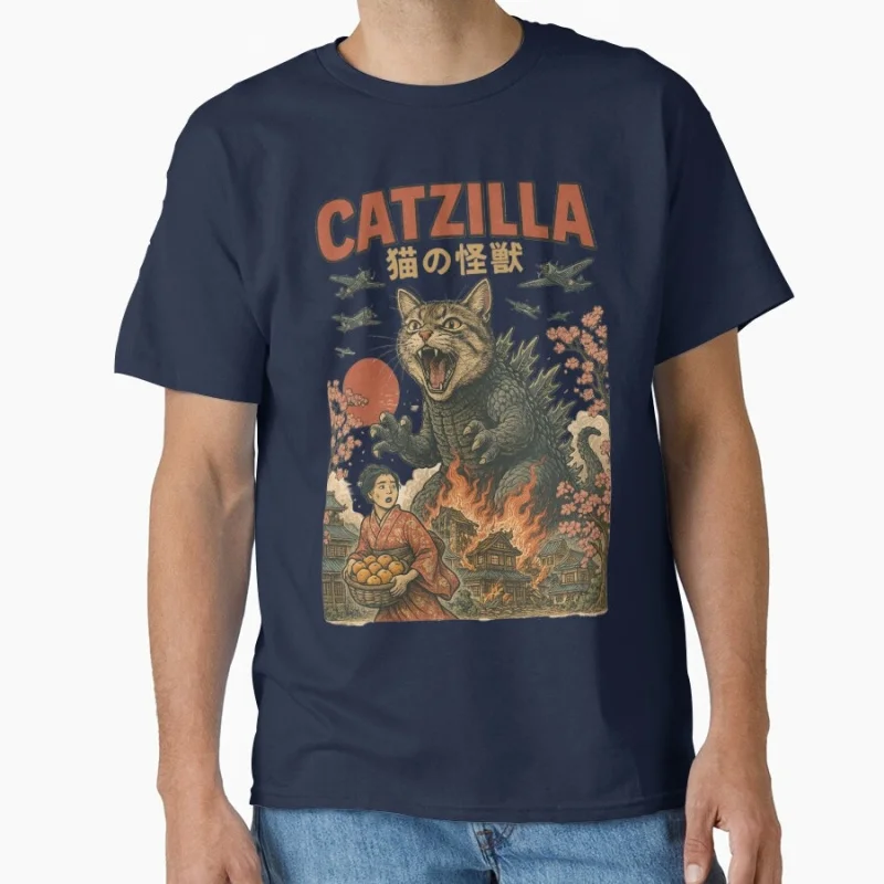 

Catzilla, angry cat King of Monster Gift t shirt for Cat Lover Cute kitty Graphic tee Short Sleeve y2k clothes All size tops