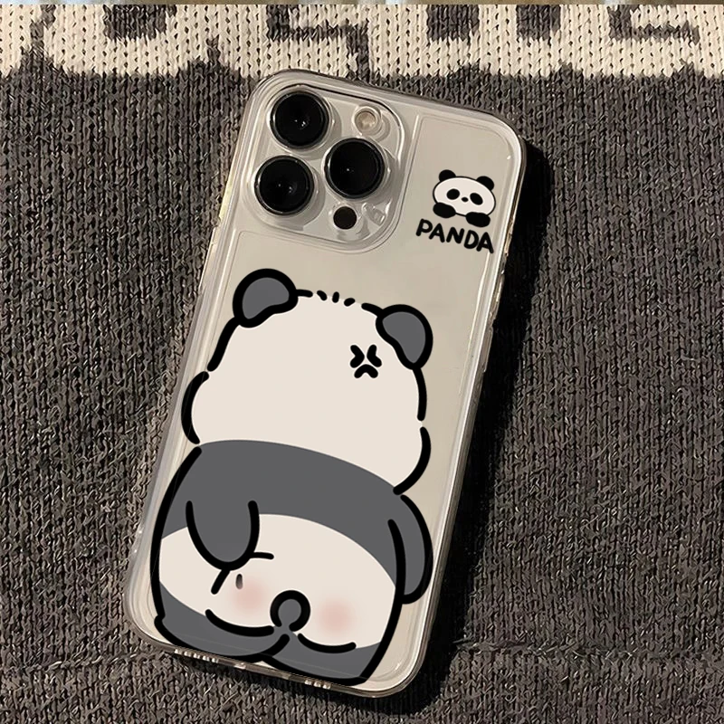 

Cute Cartoon Panda Phone Case For iPhone 16 15 14 13 12 11 Pro Max Mini X XS SE 7 8 Plus 16E Shockproof Transparent Cover Fundas