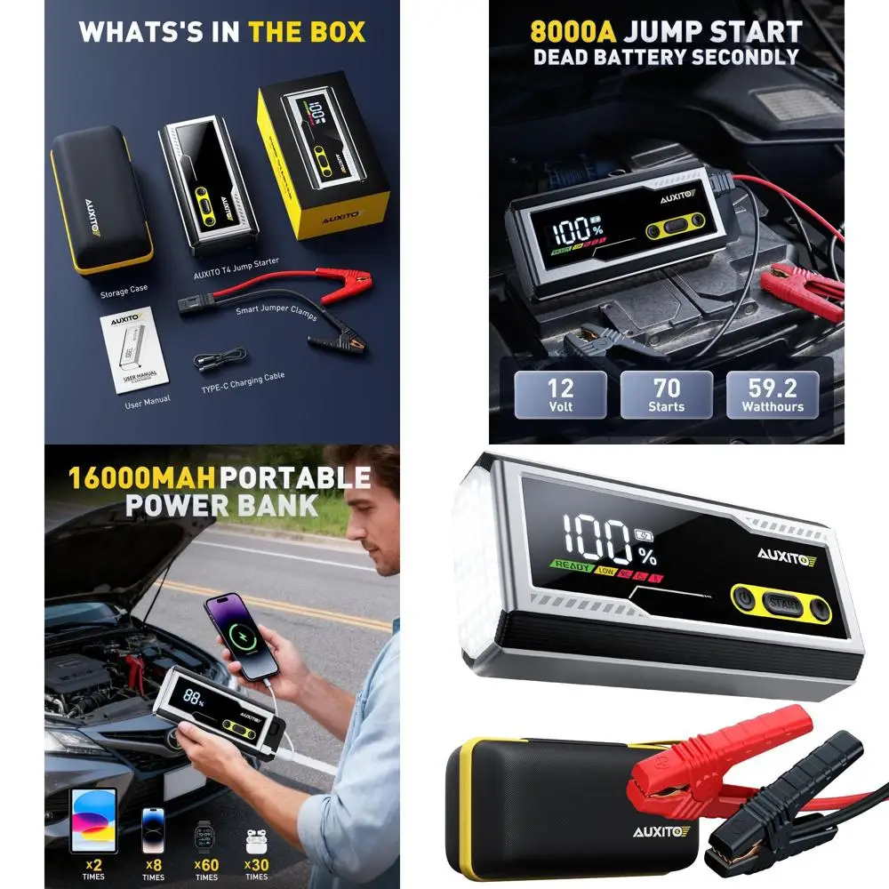 

Jump Starter 8000A Портативный автомобильный аккумулятор Jump Starter с большим ЖК-дисплеем Jump Starter с умными зажимами Power Bank Emergency Fl