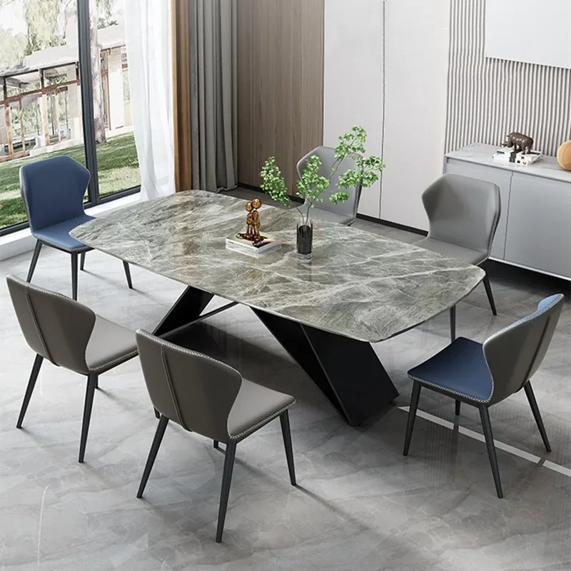 Italian light luxury household small apartment rock slab dining table modern simple rectangular dining table