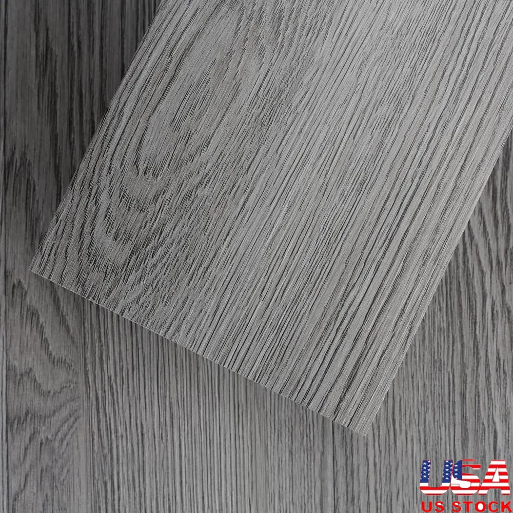 Vinyl Floor Tiles Peel Stick Wood Flooring 36 Pack 54 Sq.Ft Rigid Surface Gray Wood Grain