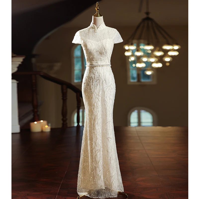 

Champagne Color Evening Gown Women's Exclusive Luxury Cusizable Engagement Dr Par Host Fi Tail Dr