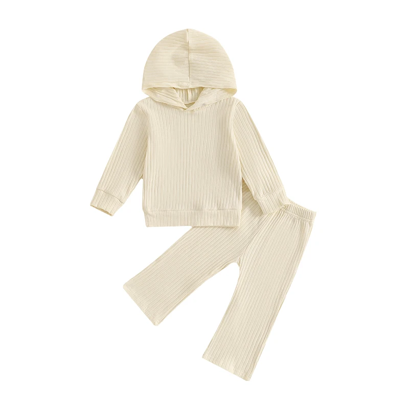 Sweat-shirt à capuche et pantalon évasé à taille élastique pour fille, ensemble de vêtements à manches longues pour enfant