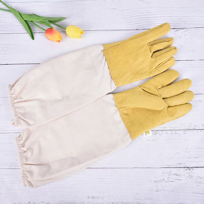 Guantes de protección de apicultura, manguitos largos, apicultor ventilado, colmena profesional, 1 par